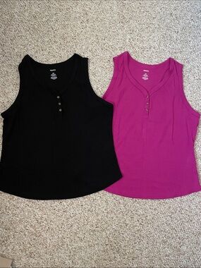 Sonoma Women's Sleeveless Henley Tank Tops - Black & Fuchsia